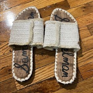 SAM EDELMAN GLENDA RAFFIA WHITE. Some wear and tear but overall good condition